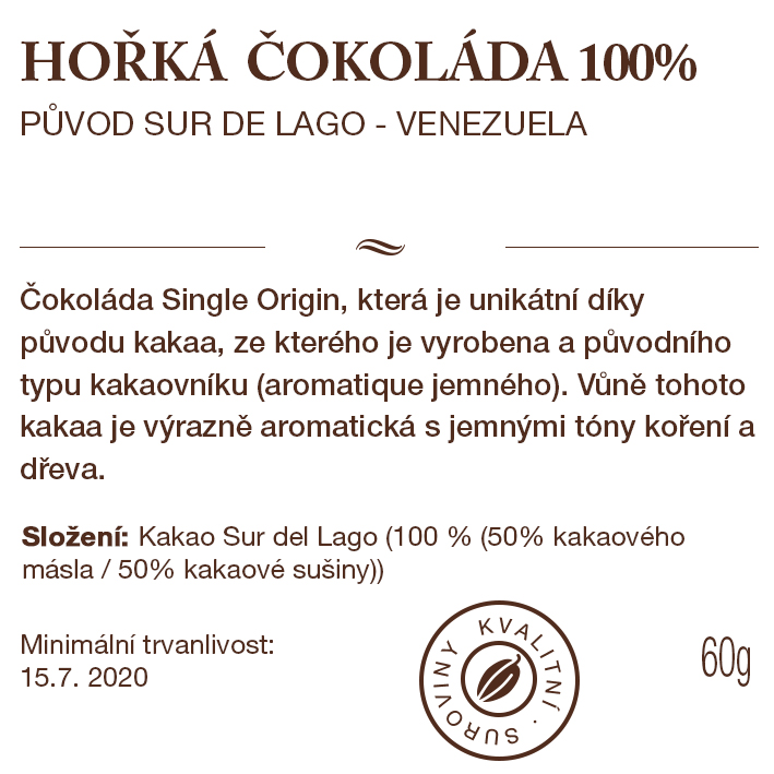 100% čokoláda, tabulka čokolády Venezuela